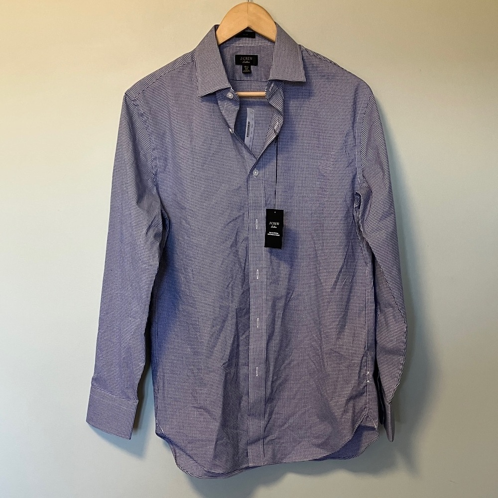 NWT J. Crew Ludlow Slim Men’s Blue Micro-Check Dress Shirt